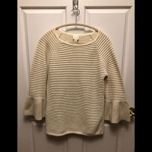 Chico's Cream & Gold Ribbed Bell Sleeve Sweater